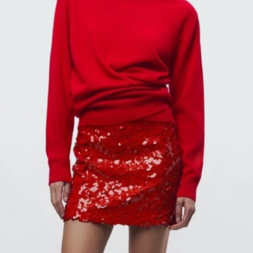 ZARA Red Sequin Mini Skirt